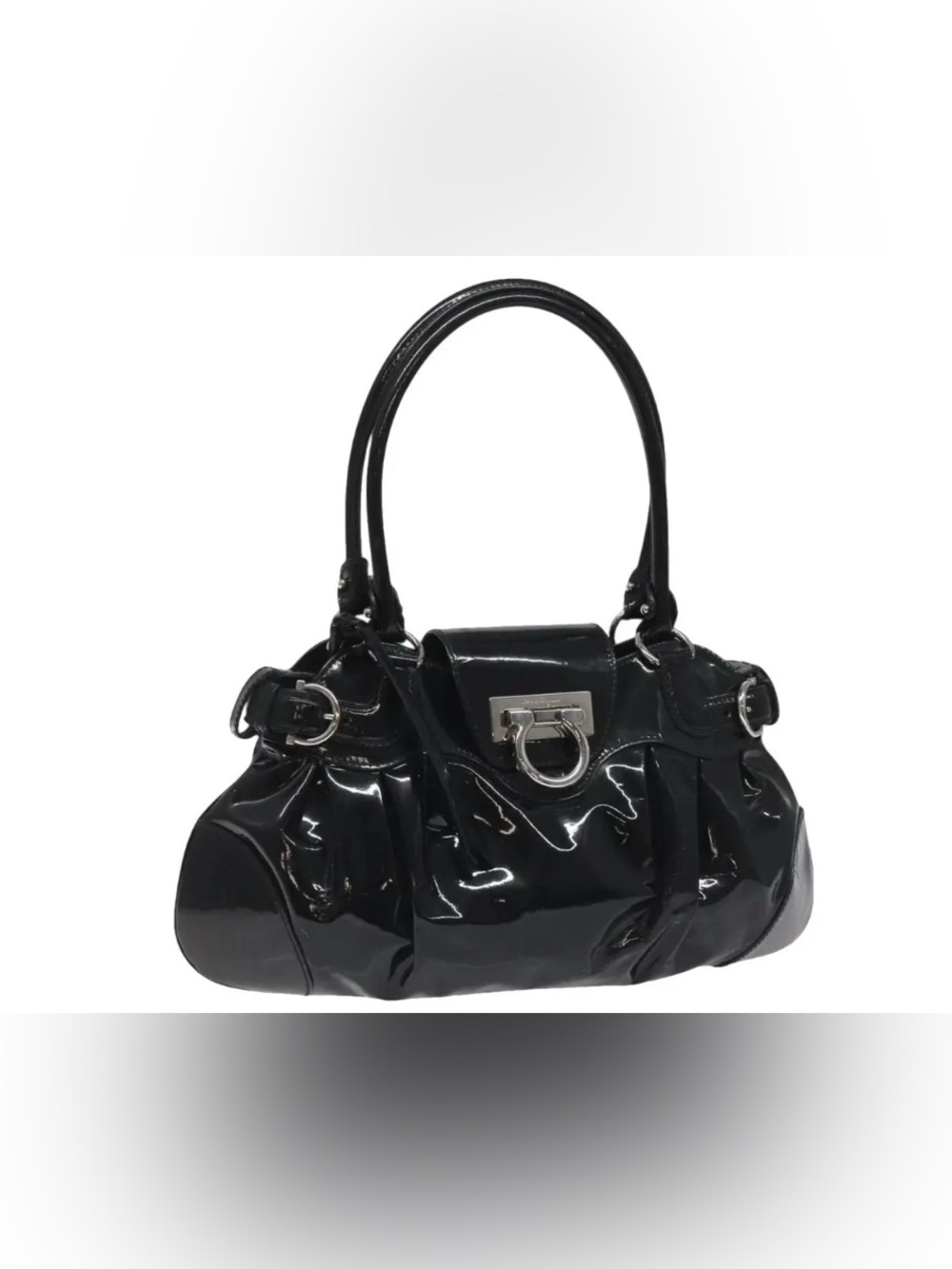Salvatore Ferragamo Patent Leather Tote Handbag - Black